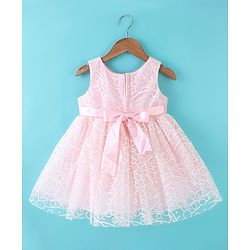 Babyhug Sleeveless Corsage Detailing Glittery Party Frock - Peach