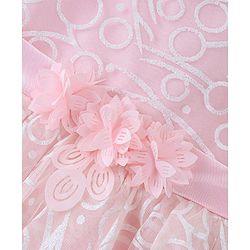Babyhug Sleeveless Corsage Detailing Glittery Party Frock - Peach