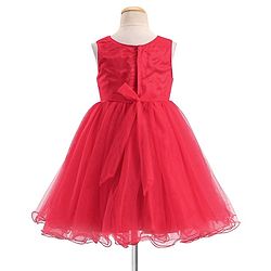 Babyhug Sleeveless Mesh Frock with Sequin Detailing - Red
