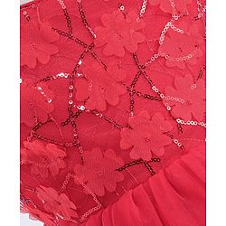 Babyhug Sleeveless Mesh Frock with Sequin Detailing - Red