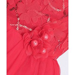 Babyhug Sleeveless Mesh Frock with Sequin Detailing - Red