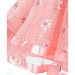Babyhug Sleeveless Sequinned Party Frock with Floral Corsage - Peach