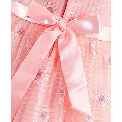 Babyhug Sleeveless Sequinned Party Frock with Floral Corsage - Peach
