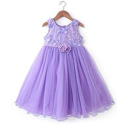 Babyhug Sleeveless Embroidered Yoke with Corsage Party Frock - Purple