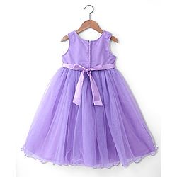 Babyhug Sleeveless Embroidered Yoke with Corsage Party Frock - Purple