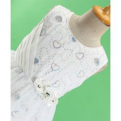 Babyhug Woven Sleeveless Party Frock Sequinned With Floral Applique - White
