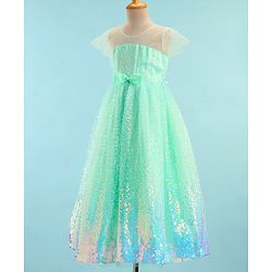 Babyhug Half Sleeves Gown with Sequin Detailing - Mint