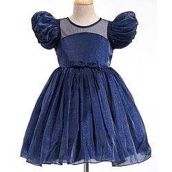 Babyhug  Balloon Sleeves Flouncy Party Frock Solid Colour - Navy Blue