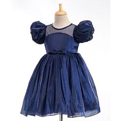Babyhug  Balloon Sleeves Flouncy Party Frock Solid Colour - Navy Blue