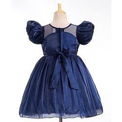Babyhug  Balloon Sleeves Flouncy Party Frock Solid Colour - Navy Blue
