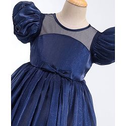 Babyhug  Balloon Sleeves Flouncy Party Frock Solid Colour - Navy Blue