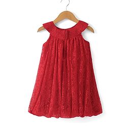 Babyhug Woven Sleeveless Party Frock with Lace Detailing - Red