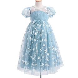 Babyhug Short Sleeves Snowflakes Printed with Corsage Frock - Frozen Blue