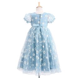 Babyhug Short Sleeves Snowflakes Printed with Corsage Frock - Frozen Blue
