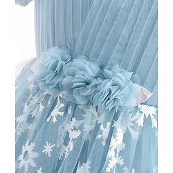 Babyhug Short Sleeves Snowflakes Printed with Corsage Frock - Frozen Blue