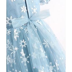 Babyhug Short Sleeves Snowflakes Printed with Corsage Frock - Frozen Blue