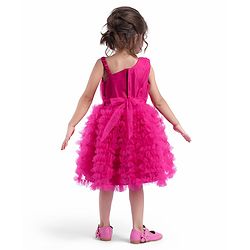 Babyhug Mesh Sleeveless Solid Color Party Frock - Fuchsia