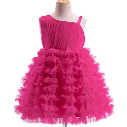 Babyhug Mesh Sleeveless Solid Color Party Frock - Fuchsia