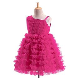 Babyhug Mesh Sleeveless Solid Color Party Frock - Fuchsia