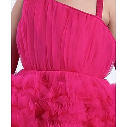 Babyhug Mesh Sleeveless Solid Color Party Frock - Fuchsia