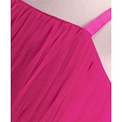 Babyhug Mesh Sleeveless Solid Color Party Frock - Fuchsia