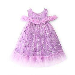 Babyhug Woven Sleeveless A Line Party Frock With Floral & Corsage - Lavender