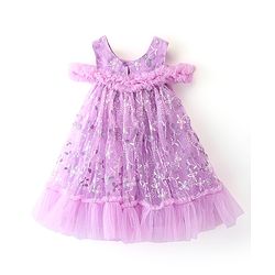 Babyhug Woven Sleeveless A Line Party Frock With Floral & Corsage - Lavender