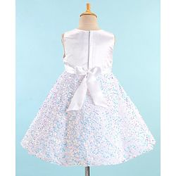 Babyhug Sleeveless Sequinned Fur Flare Party Frock with Floral Applique -White