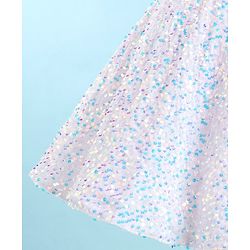 Babyhug Sleeveless Sequinned Fur Flare Party Frock with Floral Applique -White