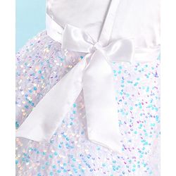 Babyhug Sleeveless Sequinned Fur Flare Party Frock with Floral Applique -White