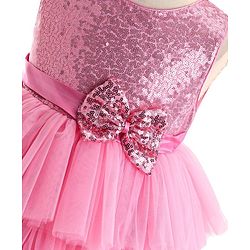 Babyhug Sleeveless Layered Party Frock With Sequin Embroidery & Bow Applique- Dusty Pink