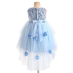 Babyhug Woven Sleeveless Sequinned Party Frock with Floral Applique -Powder Blue