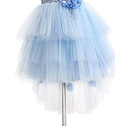 Babyhug Woven Sleeveless Sequinned Party Frock with Floral Applique -Powder Blue