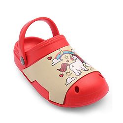 Cute Walk by Babyhug Clogs with Back Strap Unicorn Print - Red
