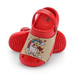 Cute Walk by Babyhug Clogs with Back Strap Unicorn Print - Red