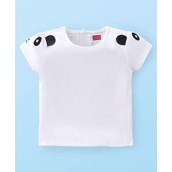 Babyhug 100% Cotton Knit Denim Frock With Half Sleeves Inner T-Shirt Panda Embroidery - Blue & White