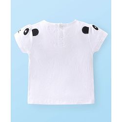Babyhug 100% Cotton Knit Denim Frock With Half Sleeves Inner T-Shirt Panda Embroidery - Blue & White