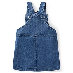 Babyhug 100% Cotton Knit Denim Frock With Half Sleeves Inner T-Shirt Panda Embroidery - Blue & White