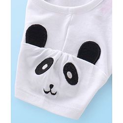 Babyhug 100% Cotton Knit Denim Frock With Half Sleeves Inner T-Shirt Panda Embroidery - Blue & White