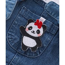 Babyhug 100% Cotton Knit Denim Frock With Half Sleeves Inner T-Shirt Panda Embroidery - Blue & White