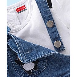Babyhug 100% Cotton Knit Denim Frock With Half Sleeves Inner T-Shirt Panda Embroidery - Blue & White