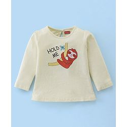 Babyhug 100% Cotton Knit Full Sleeves Top Sloth Graphics - Cream