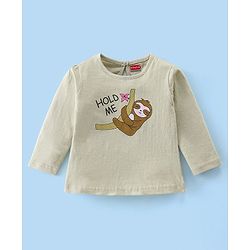 Babyhug 100% Cotton Knit Full Sleeves Top Sloth Graphics - Olive Green