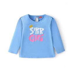 Babyhug Cotton Knit Full Sleeves Text Graphics T-Shirt - Blue