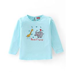 Babyhug 100% Cotton Knit Full Sleeves Top Animal Graphics - Light Blue