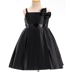 Babyhug Sleeveless Satin Party Frock with Sequinned Bow -Black