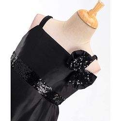 Babyhug Sleeveless Satin Party Frock with Sequinned Bow -Black