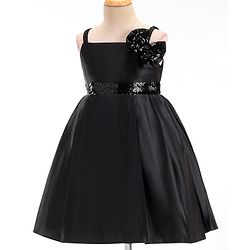 Babyhug Sleeveless Satin Party Frock with Sequinned Bow -Black