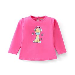 Babyhug 100% Cotton Knit Full Sleeves Top Giraffe Graphics - Pink