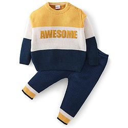 Babyhug Full Sleeves Baby Sweater Set - Yellow & Navy Blue